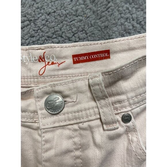 Style&Co Jeans 4 Womens Regular Size Pink Denim Crop Tummy Control Mid Rise Logo - Picture 7 of 12